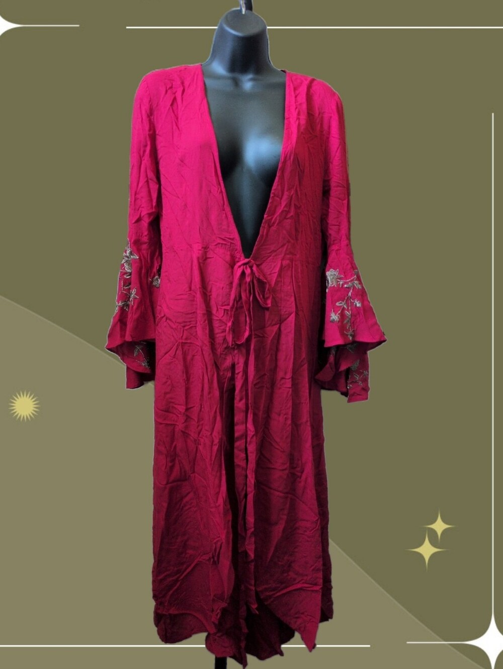 ✨ nwt Aratta Silent Journey Daisy Fae Red Embroidered Kimono OS